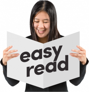 Easy Read Logo - Picture of a woman reading an Easy Read document