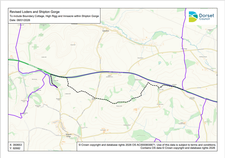 Appendix A - Map showing the proposed new boundary between the Shipton Gorge and Loders parishes
