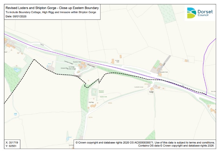 Appendix C - Map showing a close-up of the eastern line of the boundary between Shipton Gorge and Loders parishes