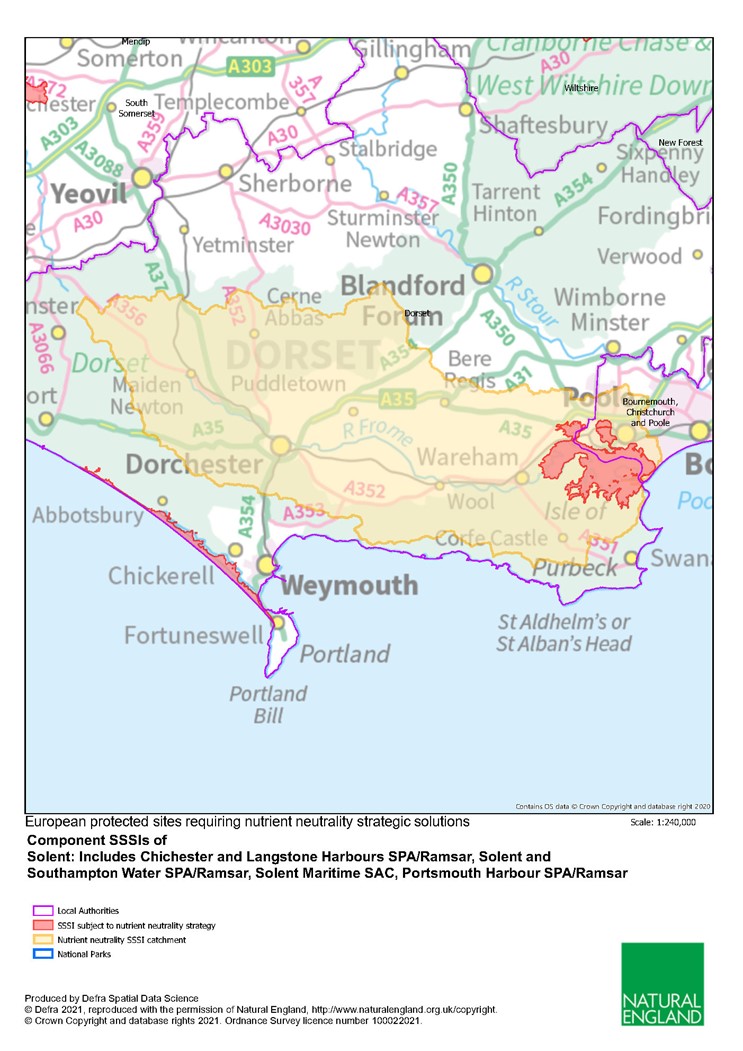 A map showing the Poole Harbour Catchment area. If you require further clarification please contact us: Mitigationdelivery@dorsetcouncil.gov.uk